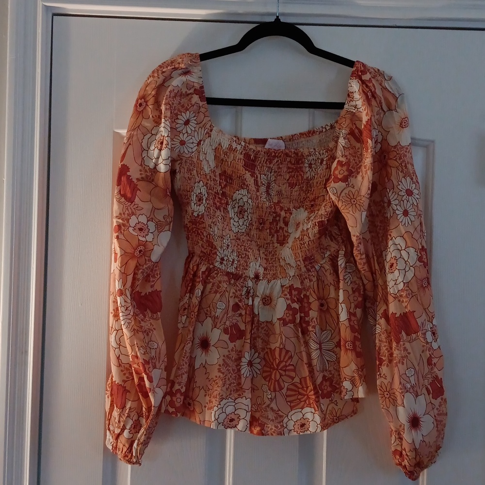 Pink Lily boho flowered top nwot size L boutique price firm